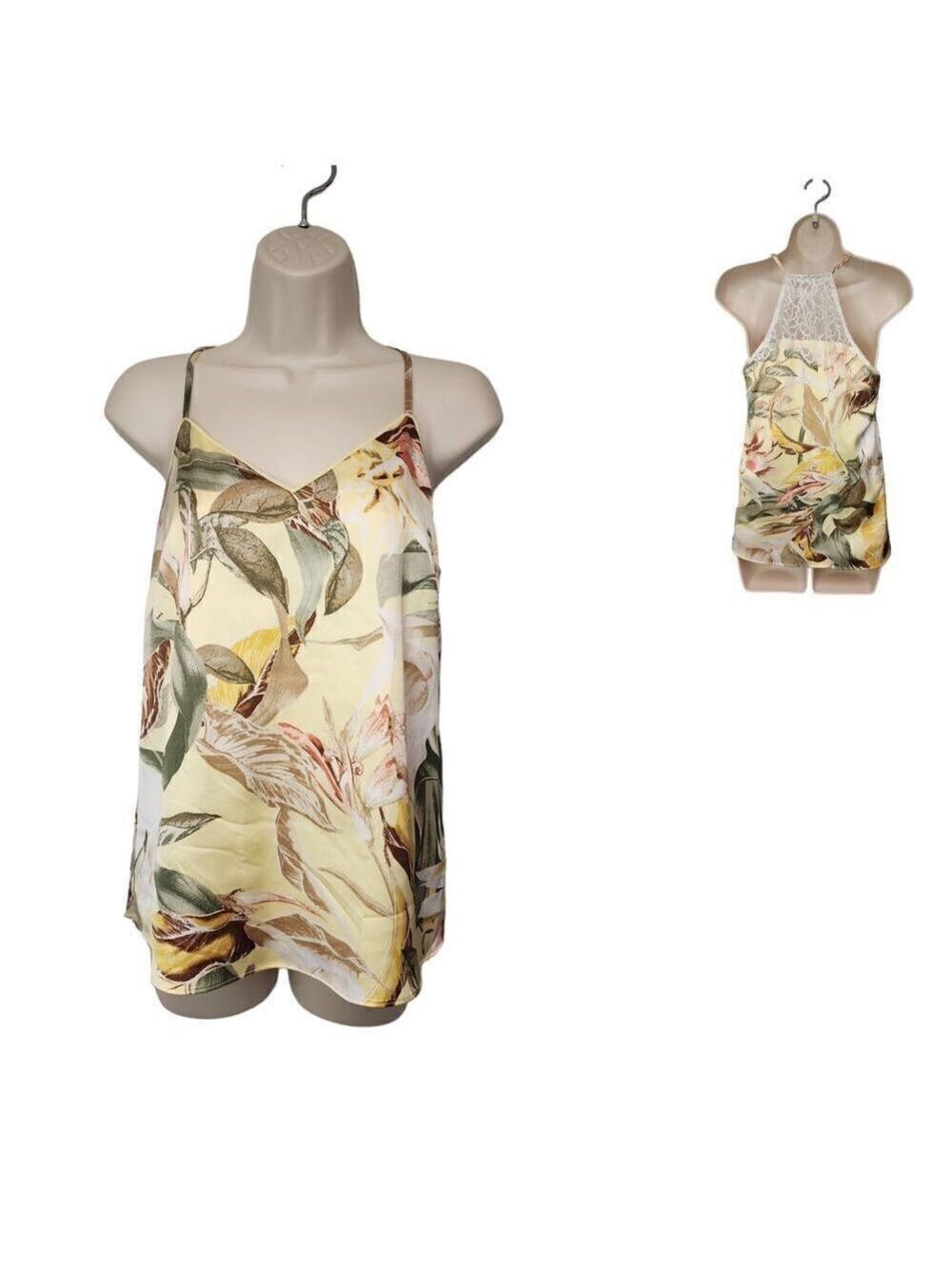 White House Black Market Floral Lace Back Havana Sleeveless Blouse Size XS